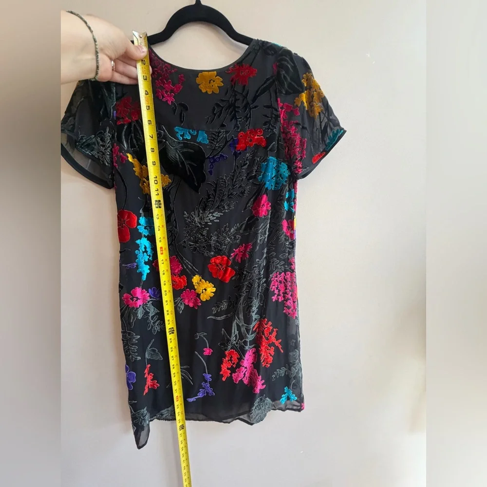 Anthropologie Maeve Alisa Burnout Velvet Tee Dress, Short Black Multicolor Dress
